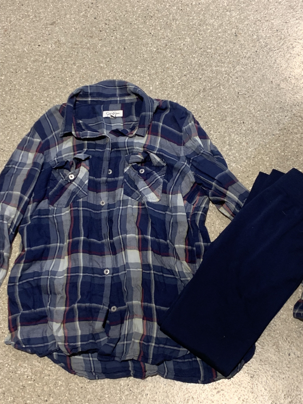 #663 SET  "Jessica Simpson" Blue  Plaid Button-Down Shirt Size L Blue Leggings L